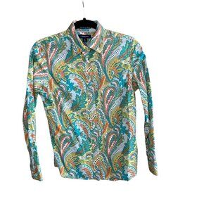 Lands' End Colorful Paisley No Iron Pinpoint Oxford Button Front Shirt Size 6